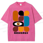 Unisex Bauhaus Geometry Eyes Printed Washed Tee