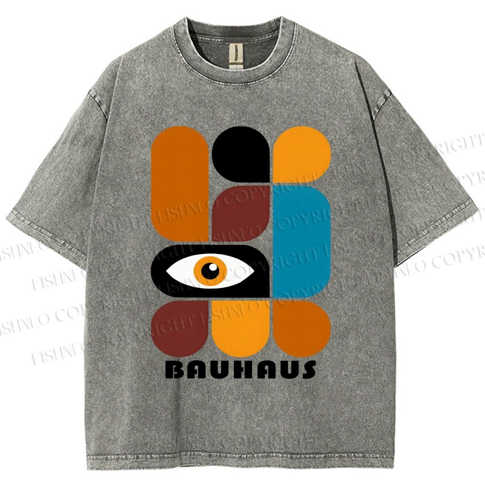 Unisex Bauhaus Geometry Eyes Printed Washed Tee
