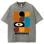 Unisex Bauhaus Geometry Eyes Printed Washed Tee