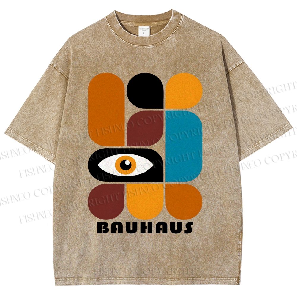 Unisex Bauhaus Geometry Eyes Printed Washed Tee