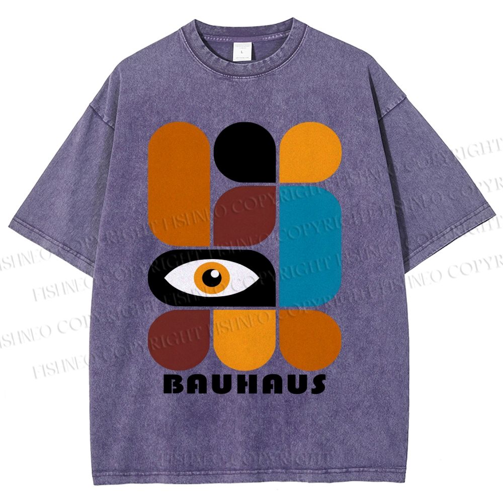 Unisex Bauhaus Geometry Eyes Printed Washed Tee