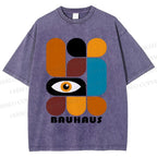 Unisex Bauhaus Geometry Eyes Printed Washed Tee