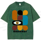 Unisex Bauhaus Geometry Eyes Printed Washed Tee