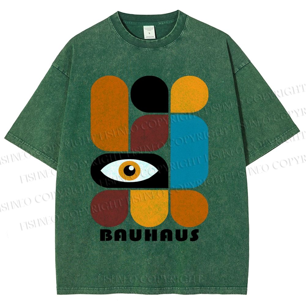 Unisex Bauhaus Geometry Eyes Printed Washed Tee