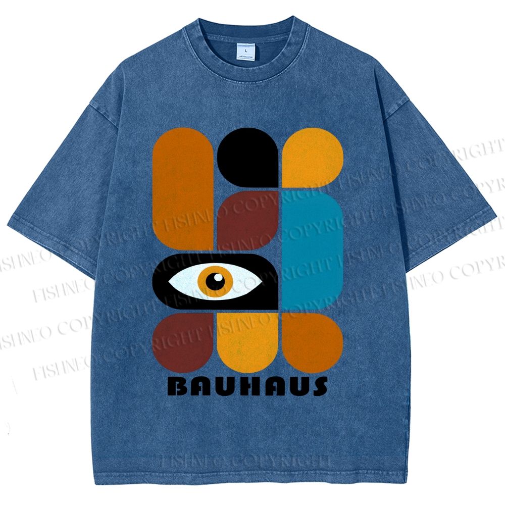 Unisex Bauhaus Geometry Eyes Printed Washed Tee