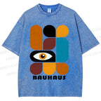 Unisex Bauhaus Geometry Eyes Printed Washed Tee