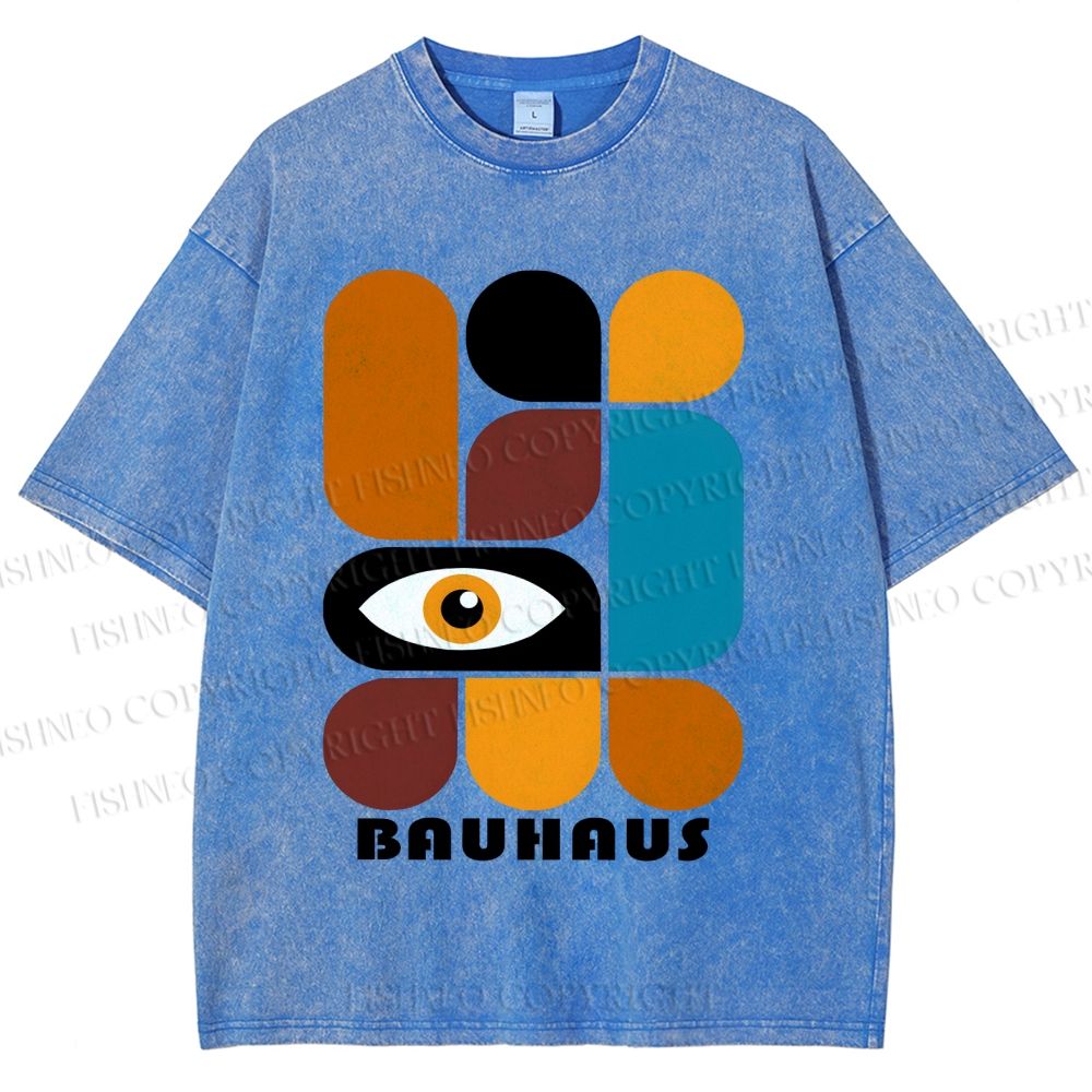 Unisex Bauhaus Geometry Eyes Printed Washed Tee