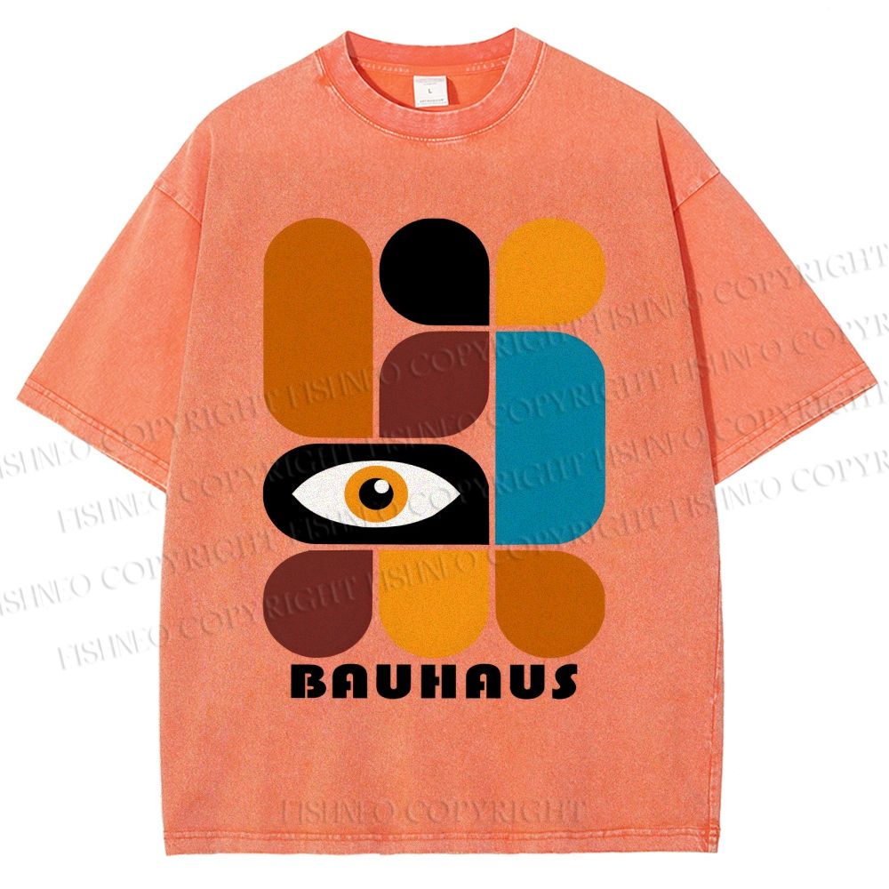Unisex Bauhaus Geometry Eyes Printed Washed Tee