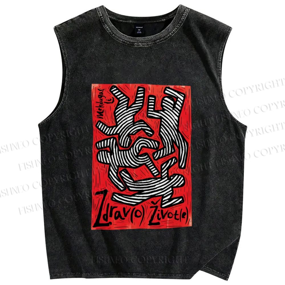 Unisex Dancing Printed Washed Tank Top