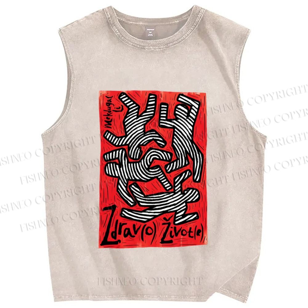 Unisex Dancing Printed Washed Tank Top