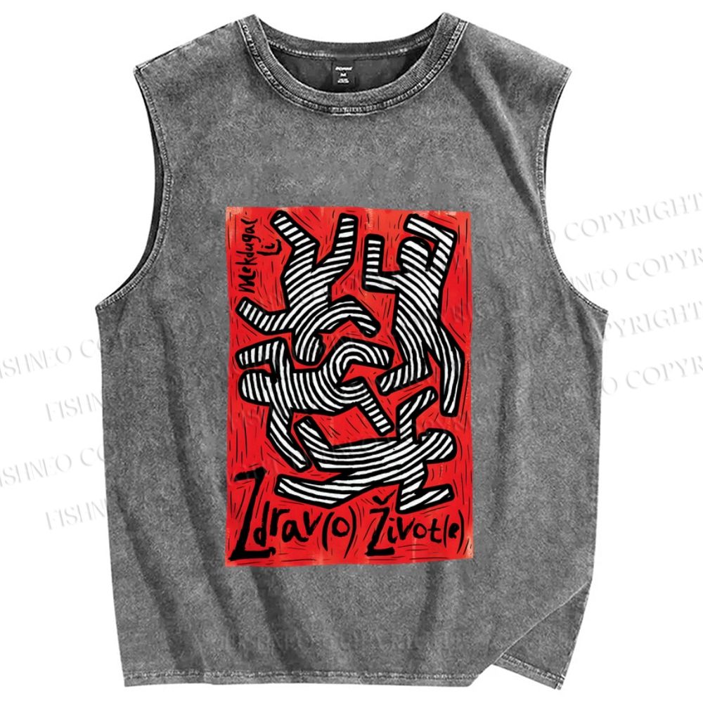 Unisex Dancing Printed Washed Tank Top