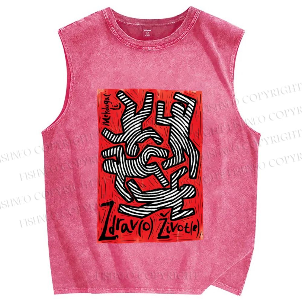 Unisex Dancing Printed Washed Tank Top
