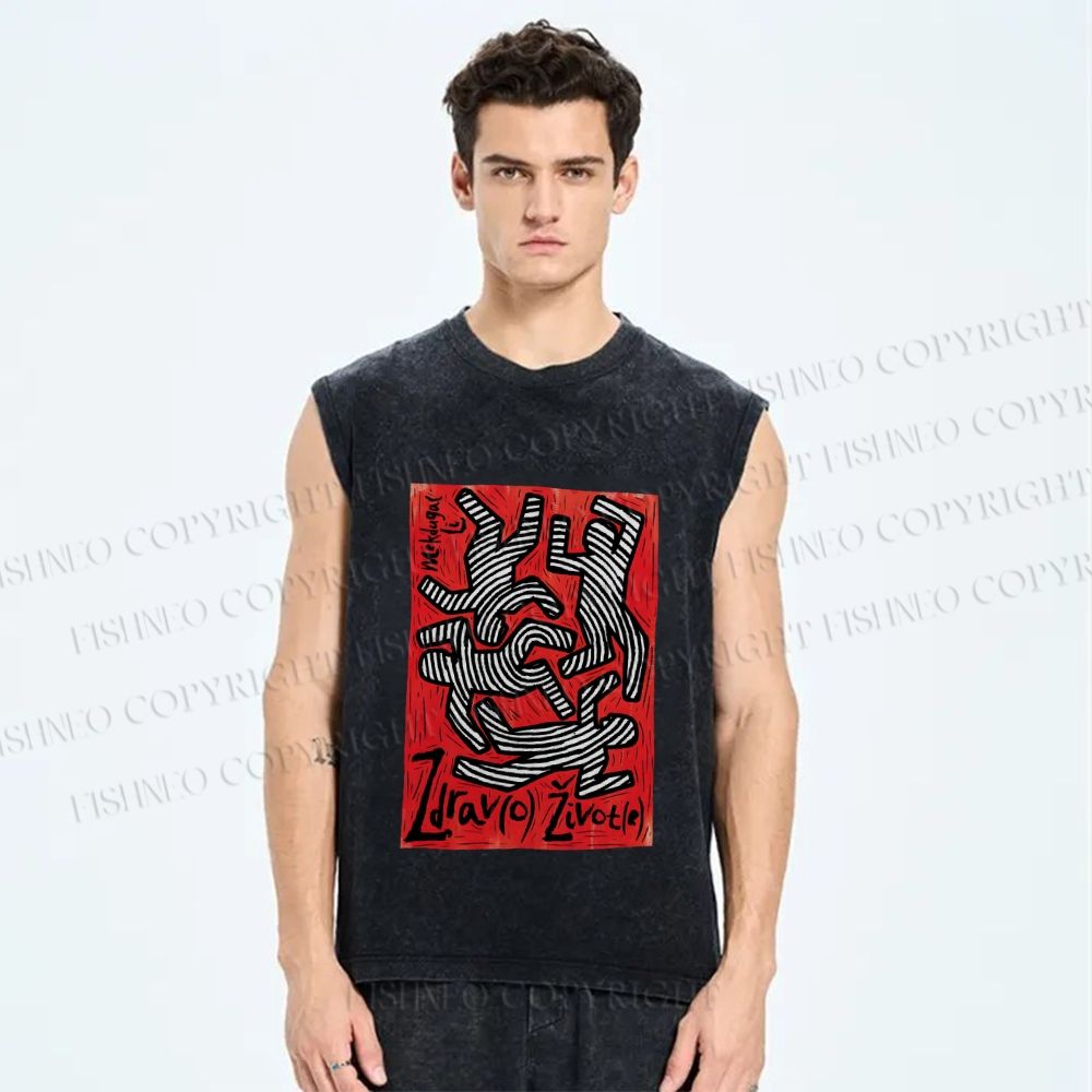 Unisex Dancing Printed Washed Tank Top