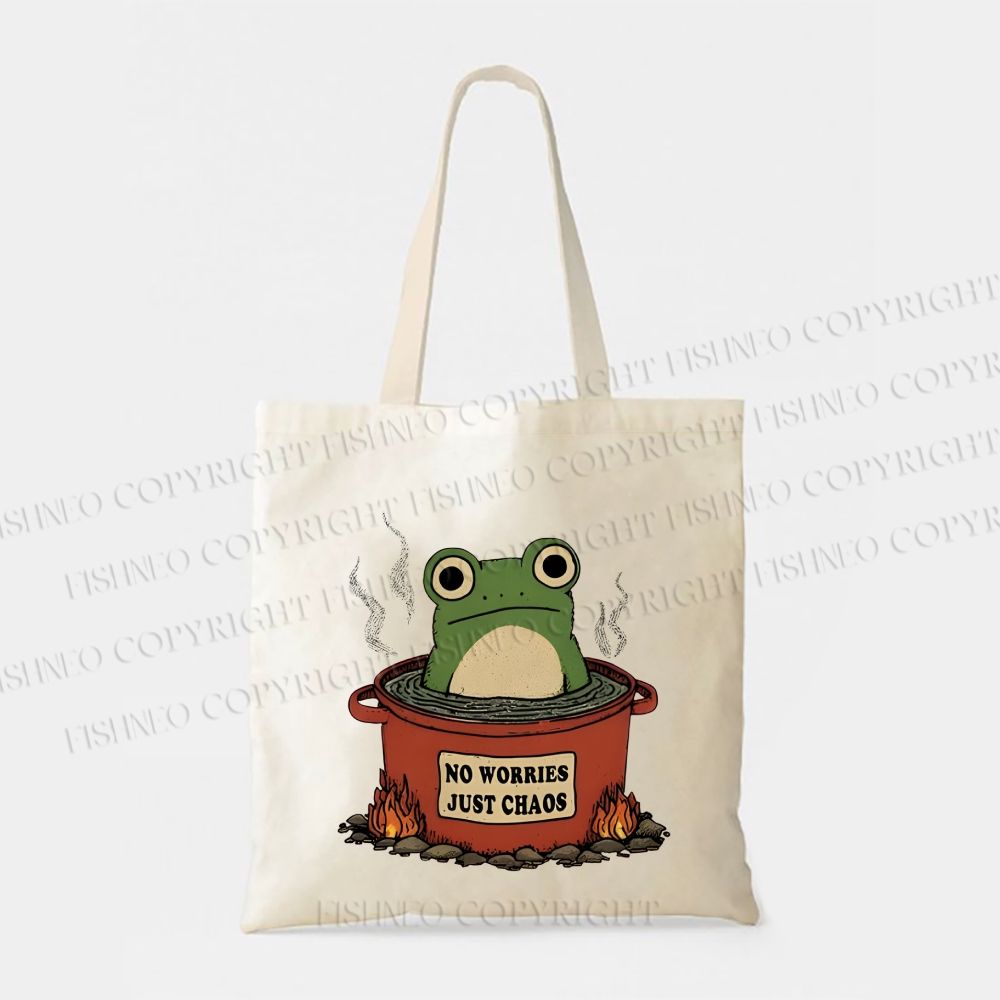 Casual Frog No Worries Just Chaos Printed Tote Bag