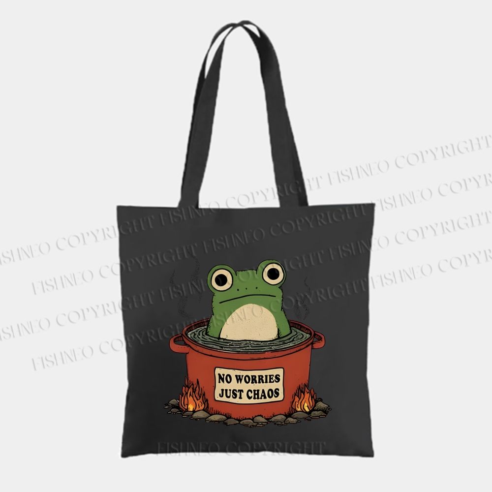 Casual Frog No Worries Just Chaos Printed Tote Bag