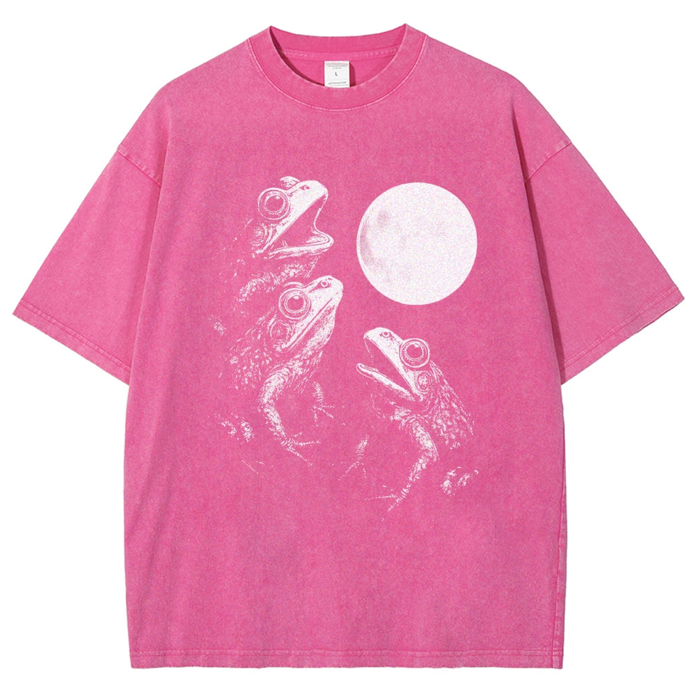 Frogs Howling To Moon Vintage Washed T-shirt