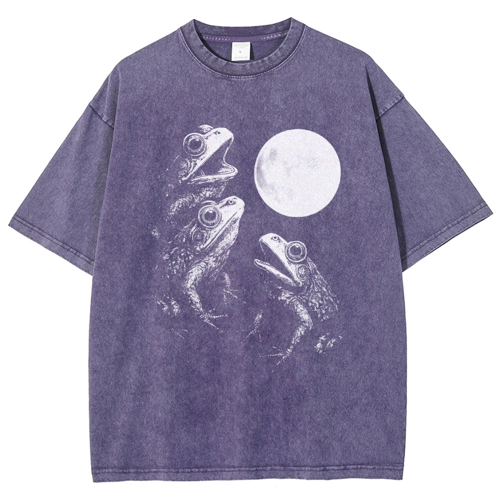 Frogs Howling To Moon Vintage Washed T-shirt