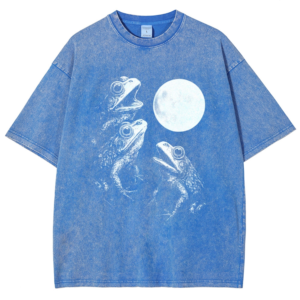 Frogs Howling To Moon Vintage Washed T-shirt