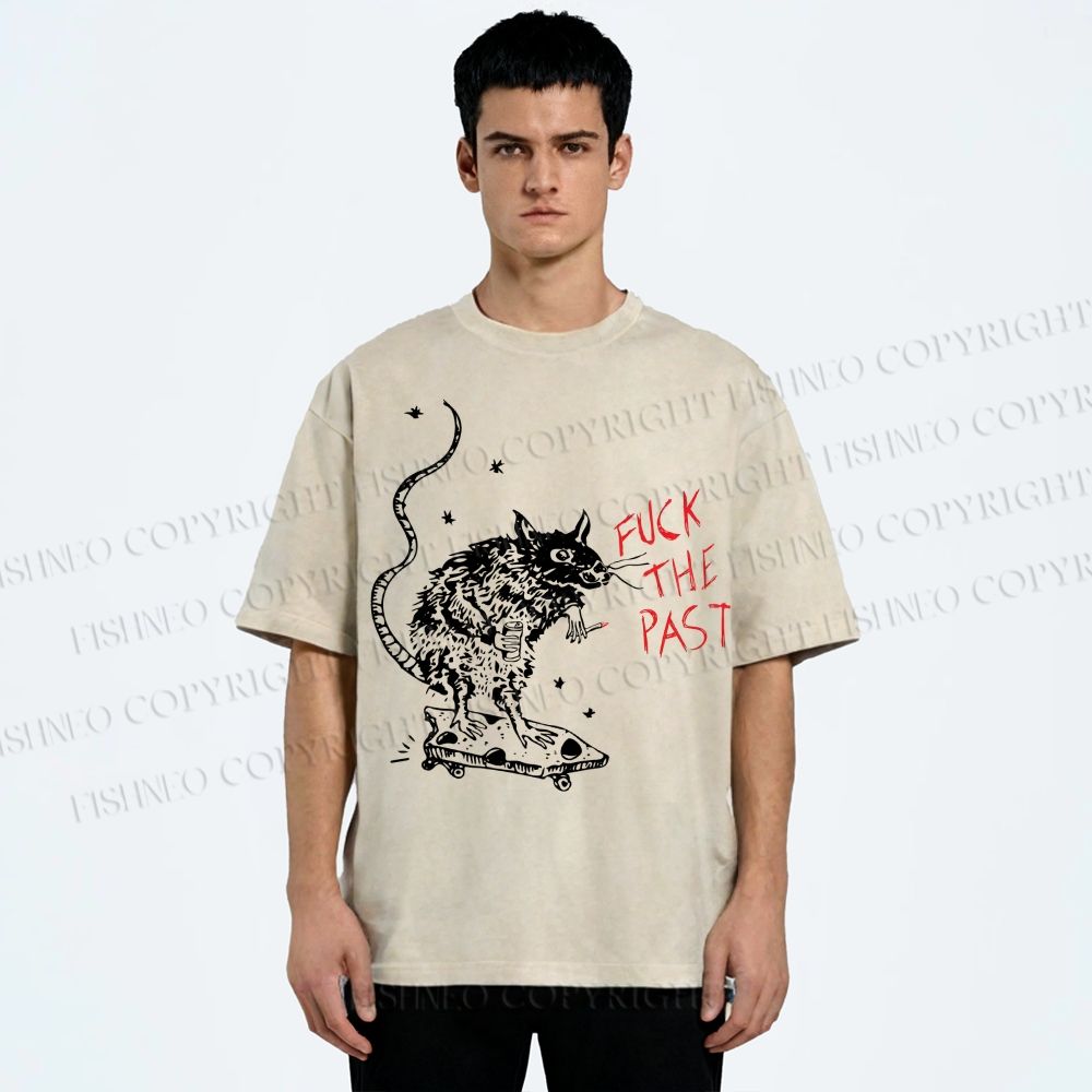 Unisex Fuck The Past Printed Washed Tee