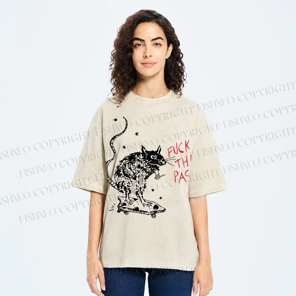 Unisex Fuck The Past Printed Washed Tee