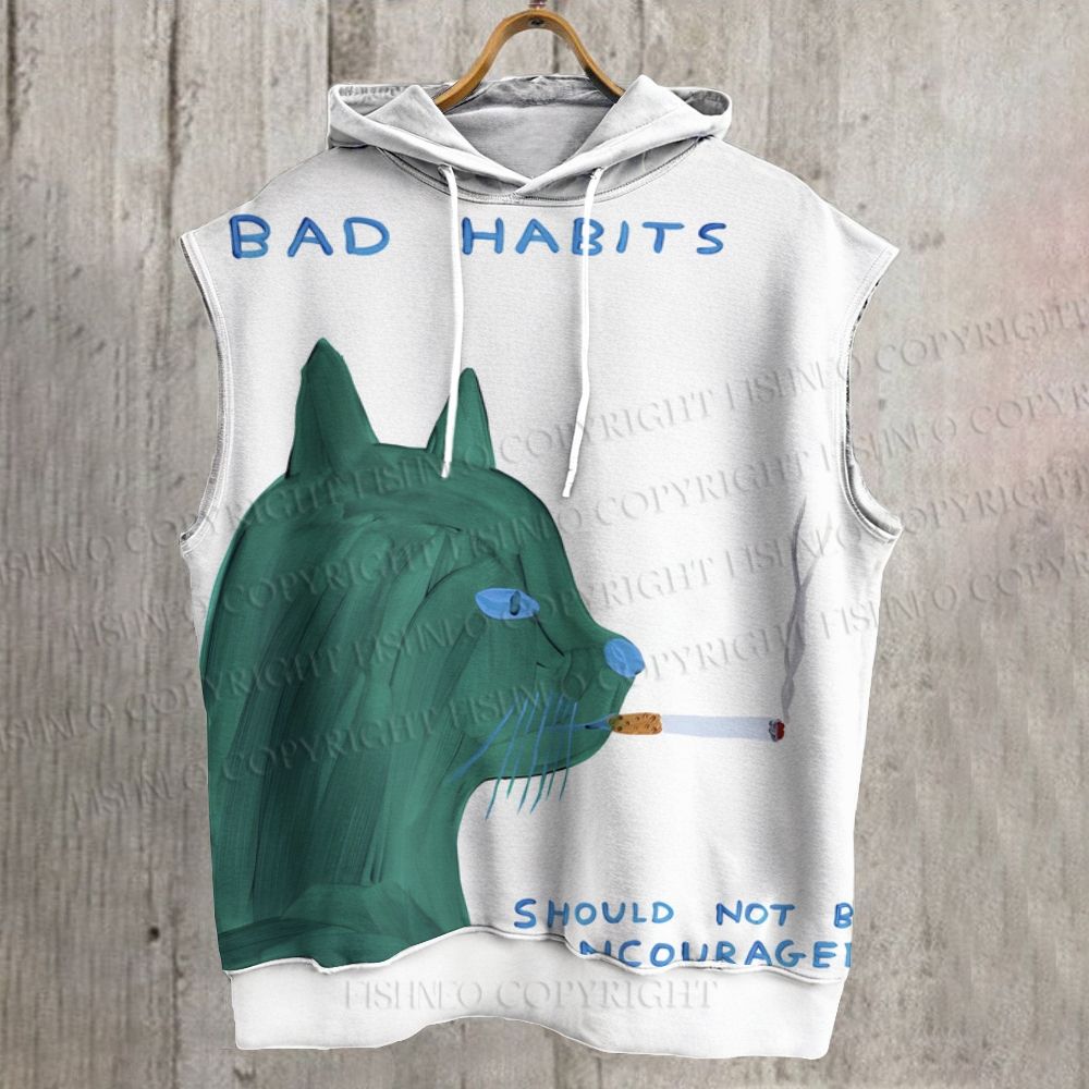 Unisex Bad Habits Should Not Encourage Cat Printed Sleeveless Hoodie