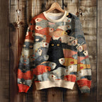 Vintage Japanese Black Cat Koi Fish Sweatshirt