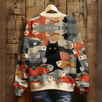 Vintage Japanese Black Cat Koi Fish Sweatshirt