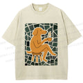 Unisex Relax Dog Having Coffee Printed Washed Tee
