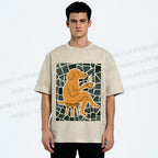 Unisex Relax Dog Having Coffee Printed Washed Tee