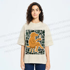 Unisex Relax Dog Having Coffee Printed Washed Tee