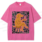 Unisex Relax Dog Having Coffee Printed Washed Tee