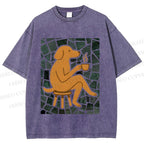 Unisex Relax Dog Having Coffee Printed Washed Tee