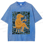 Unisex Relax Dog Having Coffee Printed Washed Tee