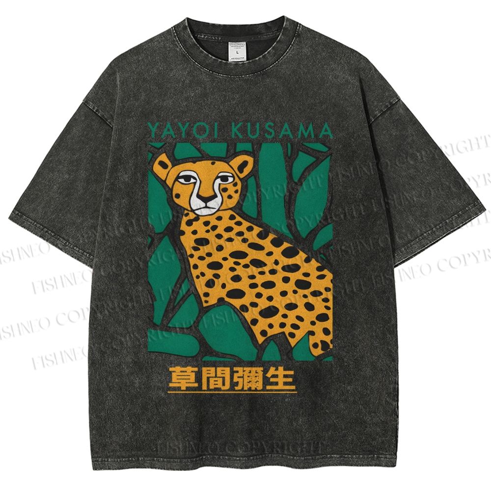 Unisex Yayoi Kusama Panther Printed Washed Tee
