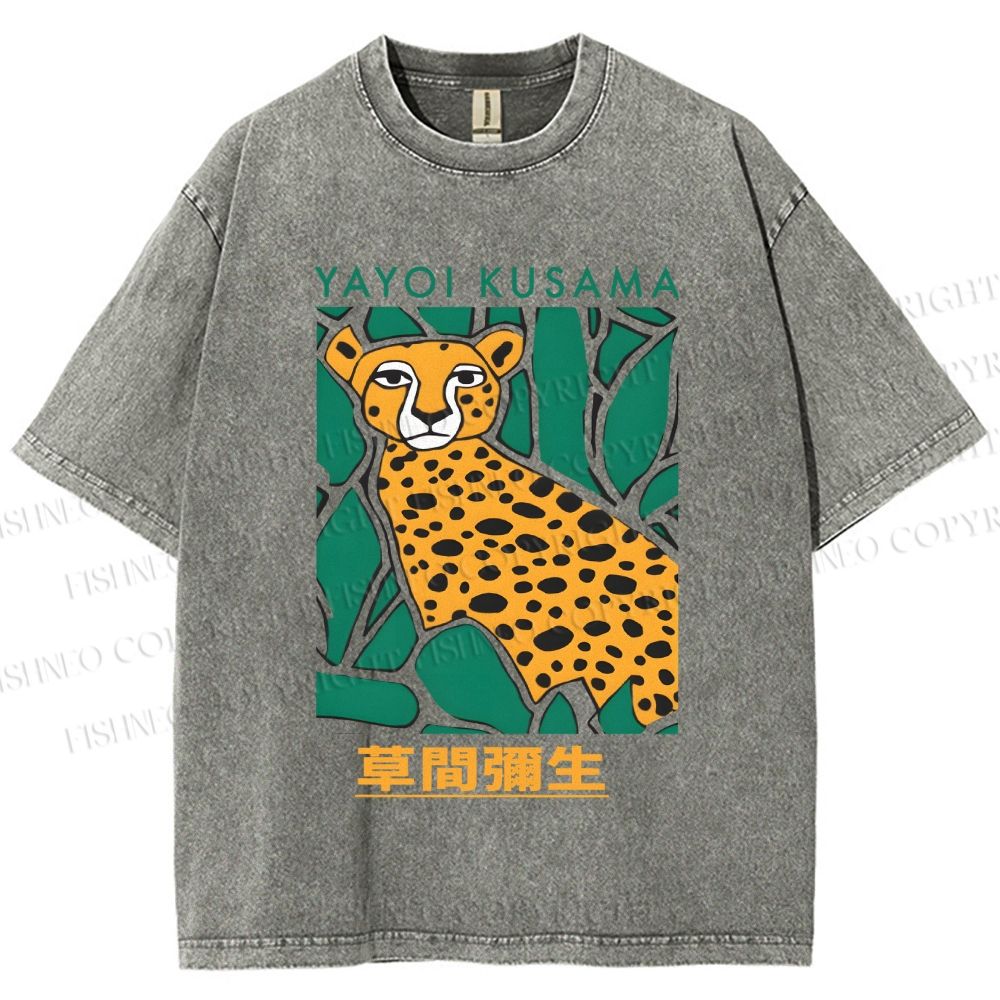 Unisex Yayoi Kusama Panther Printed Washed Tee