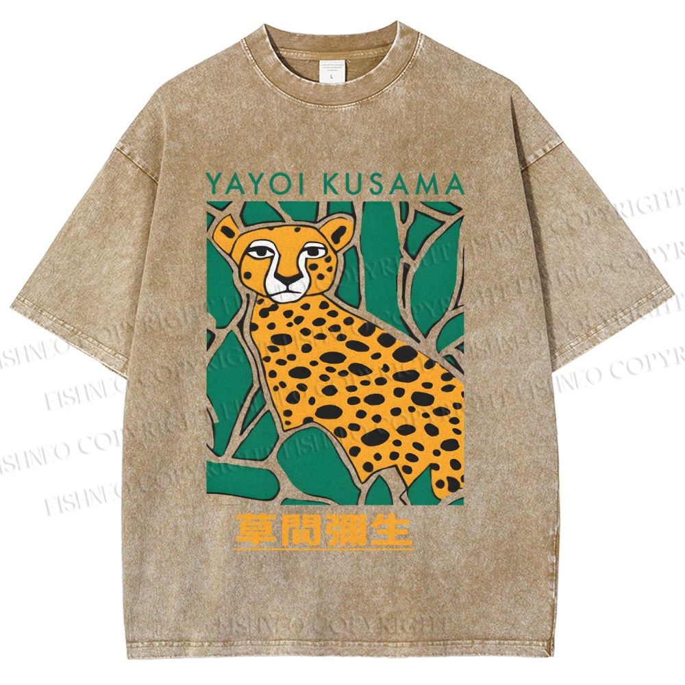 Unisex Yayoi Kusama Panther Printed Washed Tee