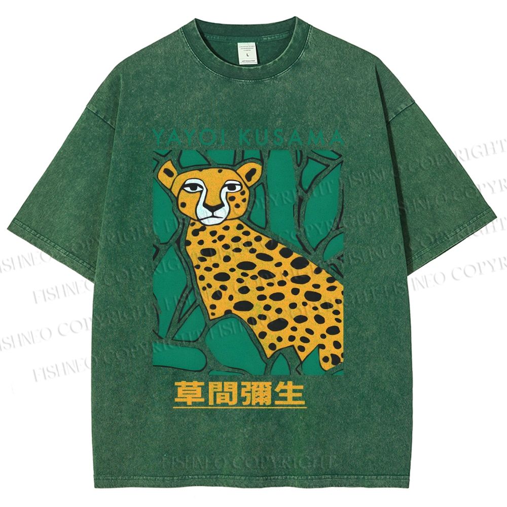 Unisex Yayoi Kusama Panther Printed Washed Tee