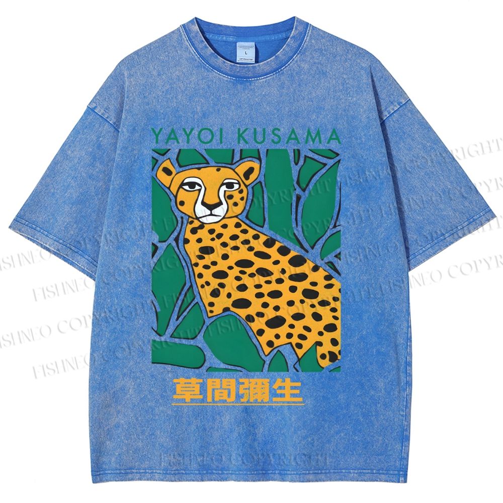 Unisex Yayoi Kusama Panther Printed Washed Tee