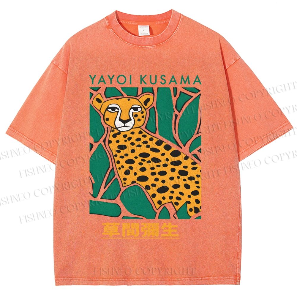 Unisex Yayoi Kusama Panther Printed Washed Tee