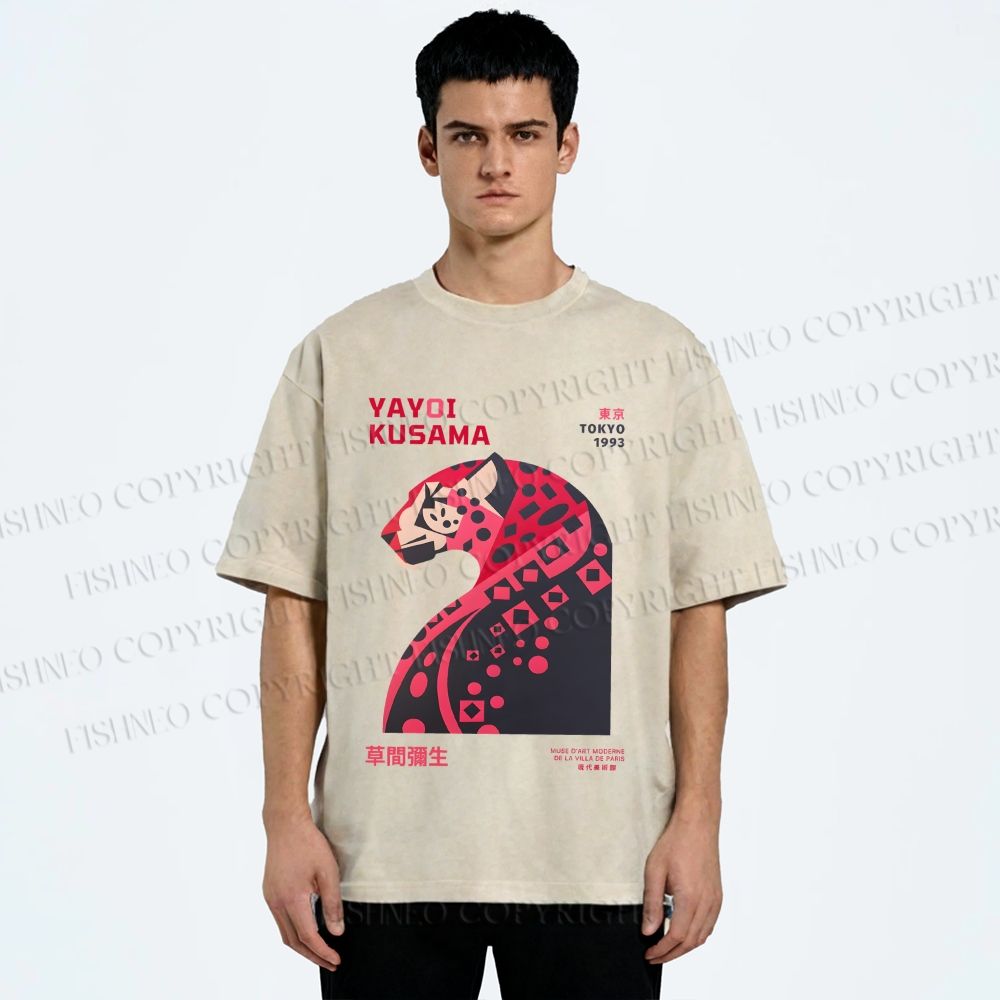Unisex Pink Panther Yayoi Kusama Printed Washed Tee