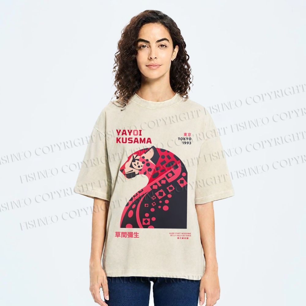 Unisex Pink Panther Yayoi Kusama Printed Washed Tee
