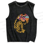 Unisex Panther Having Ice-cream Printed Washed Tank Top
