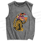 Unisex Panther Having Ice-cream Printed Washed Tank Top