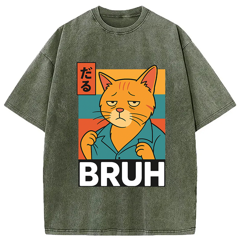 Funny Cat Bruh Meme Washed T-Shirt