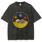 Unisex Cute Opossum Printed Washed Tee