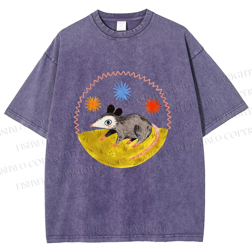 Unisex Cute Opossum Printed Washed Tee
