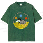 Unisex Cute Opossum Printed Washed Tee