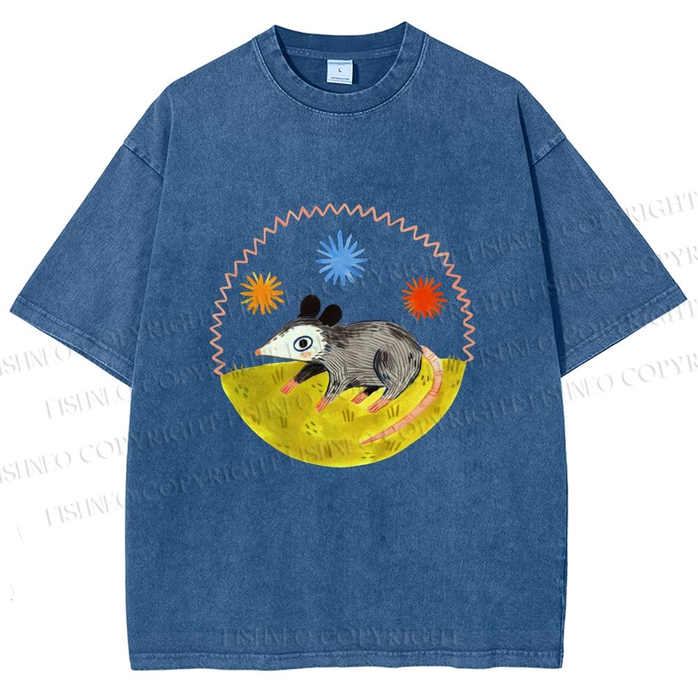 Unisex Cute Opossum Printed Washed Tee