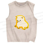 Unisex Cat Not Happy Printed Washed Tank Top