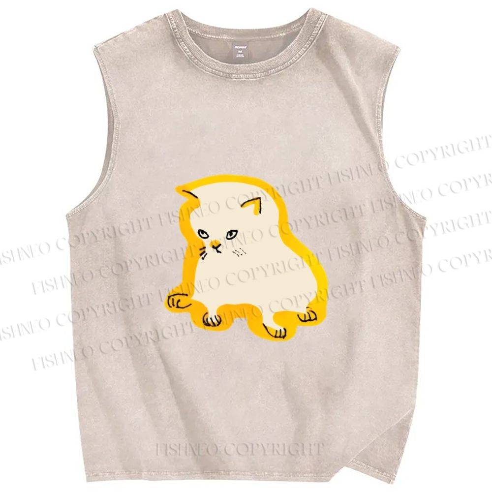 Unisex Cat Not Happy Printed Washed Tank Top